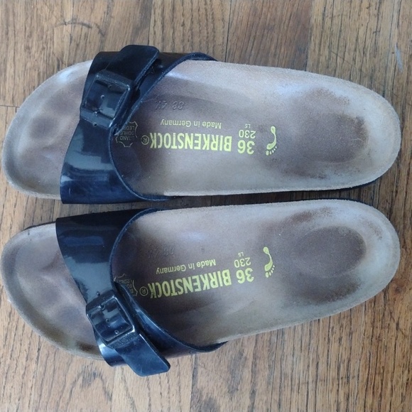 Birkenstock Madrid Birko-Flor Black Patent Cork Sandal Size 5 - Picture 12 of 13